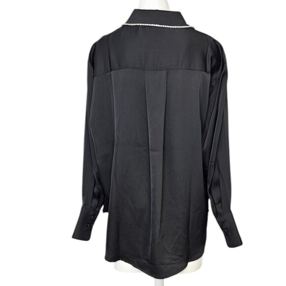 Jason Wu Womens Rhinestone Collar Button Up Blouse, Black, Size Medium - Picture 2 of 8